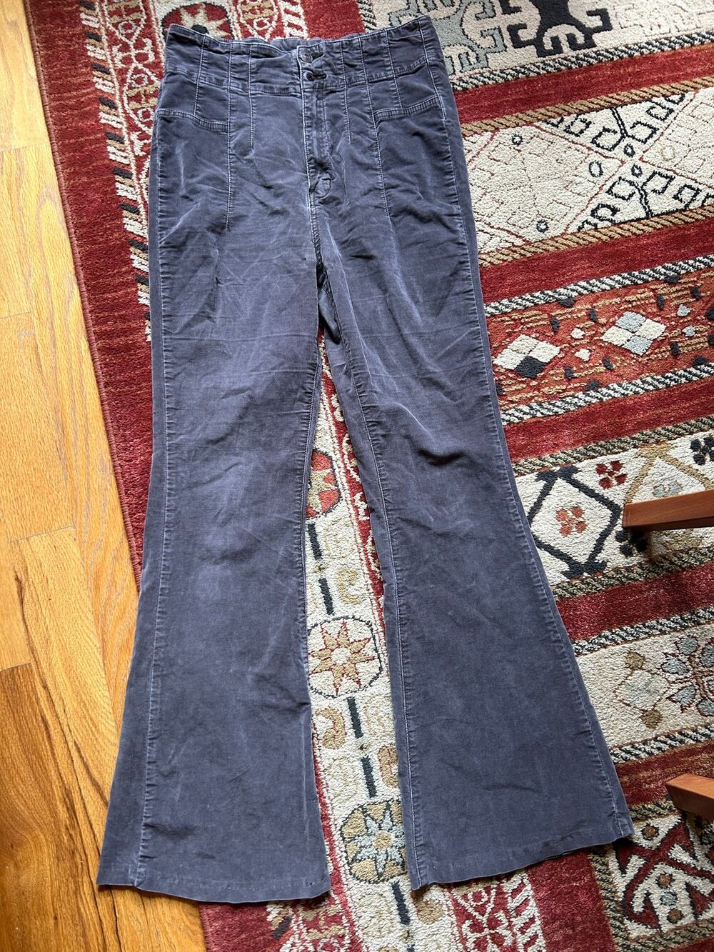We The Free People Gray Corduroy Flare bellbottoms Retro Boho festival fall